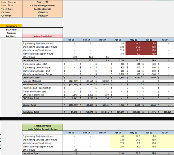 Project Management Screen for Baseline or EAC workbook creation using OPDEC custom PM tool